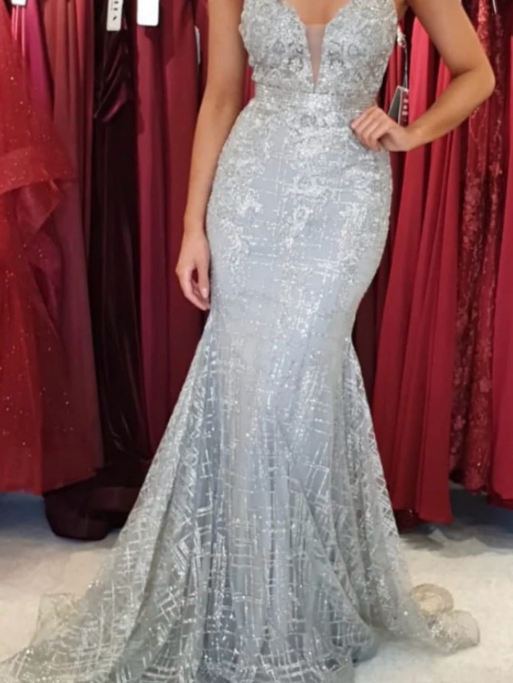 Jovani Silver Sequin Mermaid Prom Dress